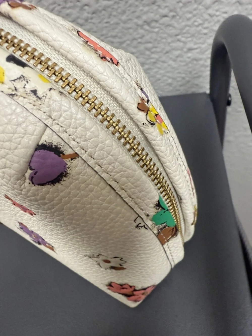 Coach White Floral Zip Cosmetic Pouch with Multicolor Blooms